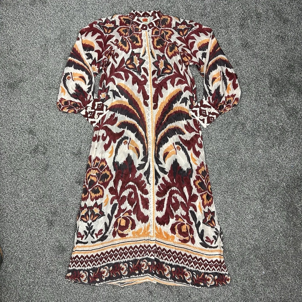 NWOT Farm Rio Cream Toucans Scarf Maxi Dress Womens XS Long Sleeve NO TIE SCARF - Picture 1 of 16